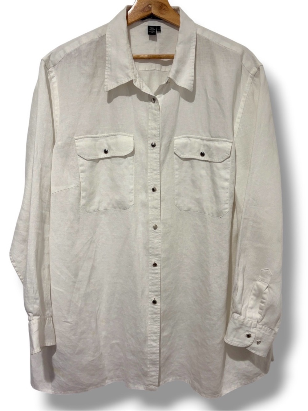 LRL Linen Tunic Top Women's White Button Up Size 2X Old Money Heritage - Flaw